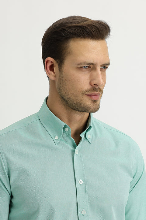 Fıstık Yeşili Uzun Kol Slim Fit Dar Kesim Oxford Gömlek