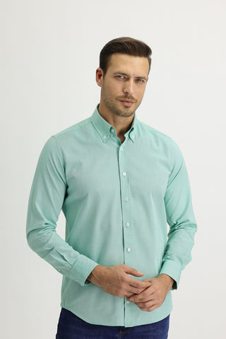  Fıstık Yeşili Uzun Kol Slim Fit Dar Kesim Oxford Gömlek