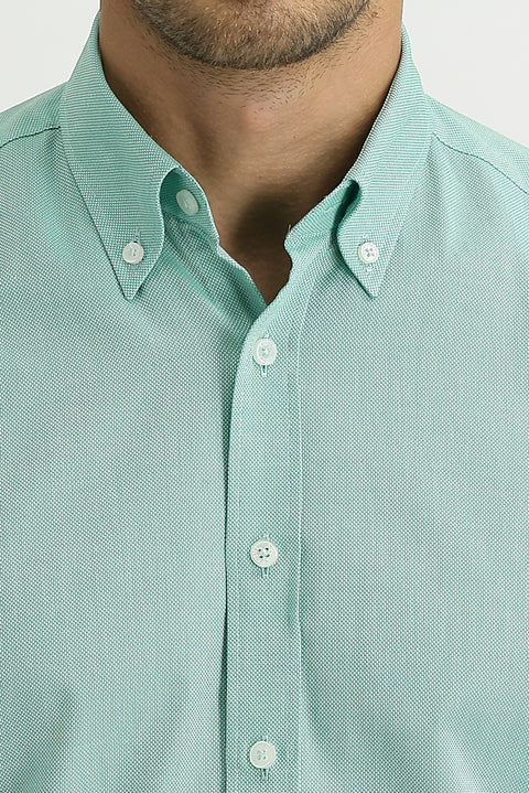 Fıstık Yeşili Uzun Kol Slim Fit Dar Kesim Oxford Gömlek