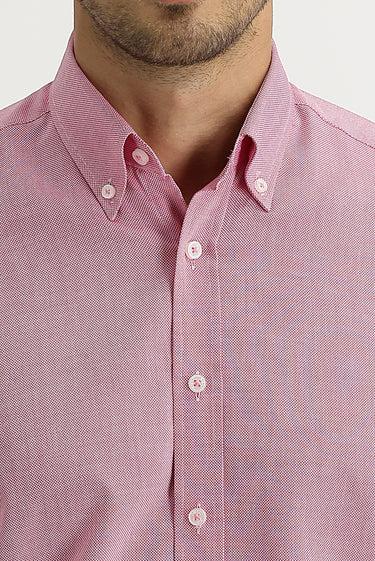 Açık Kırmızı Uzun Kol Slim Fit Dar Kesim Oxford Gömlek