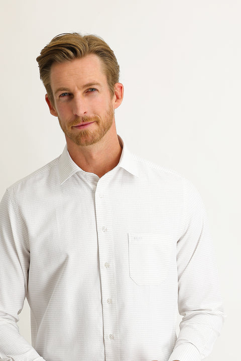 Orta Bej Uzun Kol Klasik Desenli Gömlek