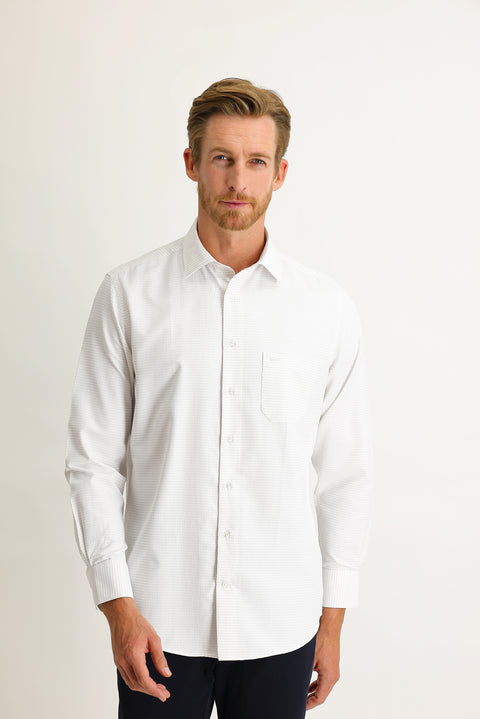 Orta Bej Uzun Kol Klasik Desenli Gömlek