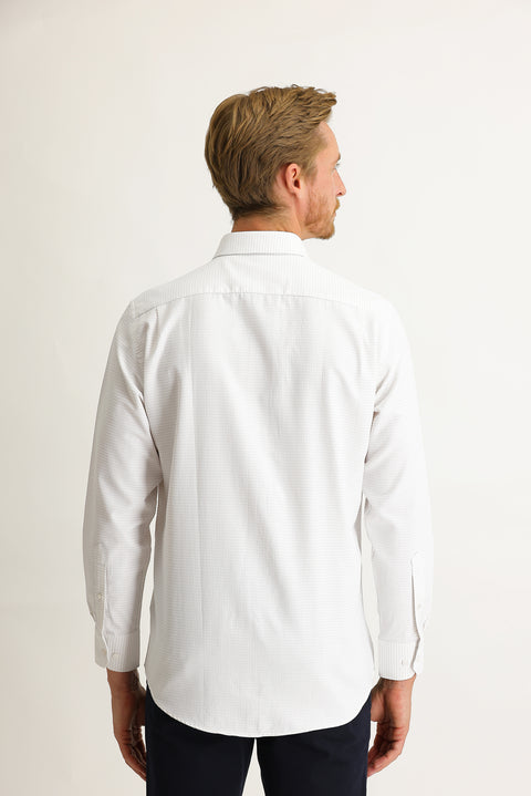 Orta Bej Uzun Kol Klasik Desenli Gömlek