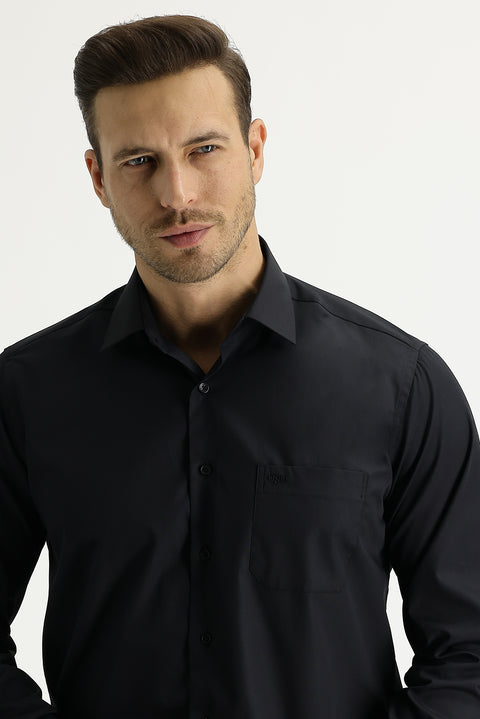 Siyah Uzun Kol Klasik Pamuklu Gömlek