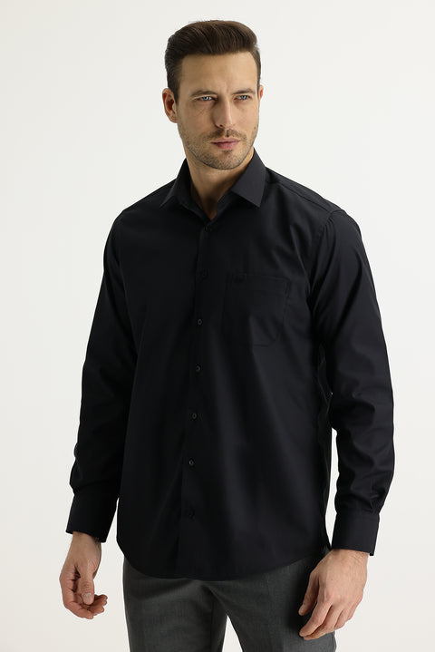 Siyah Uzun Kol Klasik Pamuklu Gömlek