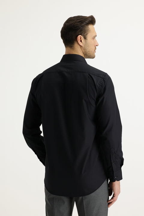 Siyah Uzun Kol Klasik Pamuklu Gömlek