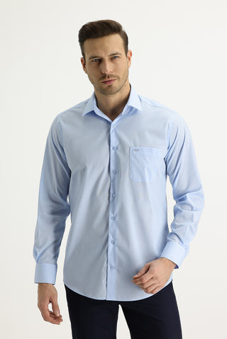  Uçuk Mavi Uzun Kol Klasik Pamuklu Gömlek