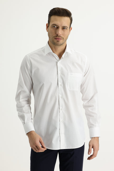 Beyaz Uzun Kol Klasik Pamuklu Gömlek