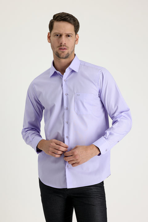Lila Uzun Kol Klasik Pamuklu Gömlek