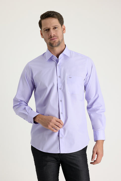 Açık Mor Uzun Kol Klasik Pamuklu Gömlek