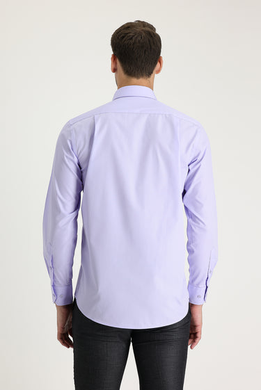 Açık Mor Uzun Kol Klasik Pamuklu Gömlek