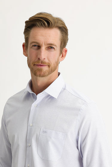 Uçuk Mavi Uzun Kol Klasik Çizgili Gömlek