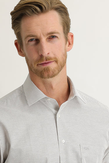 Açık Kahve  Uzun Kol Klasik Çizgili Gömlek