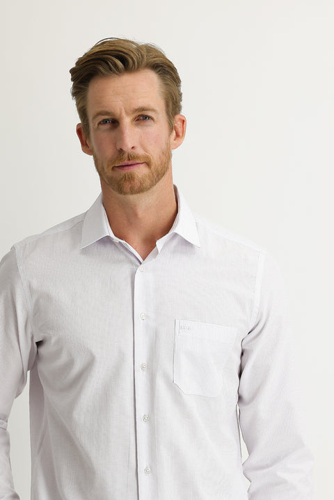 Lila Uzun Kol Klasik Çizgili Pamuklu Gömlek