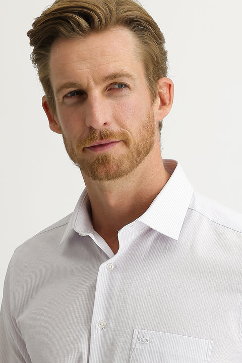 Lila Uzun Kol Klasik Çizgili Pamuklu Gömlek