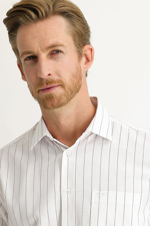 Dark Burgundy Long Sleeve Regular Fit Striped Shirt