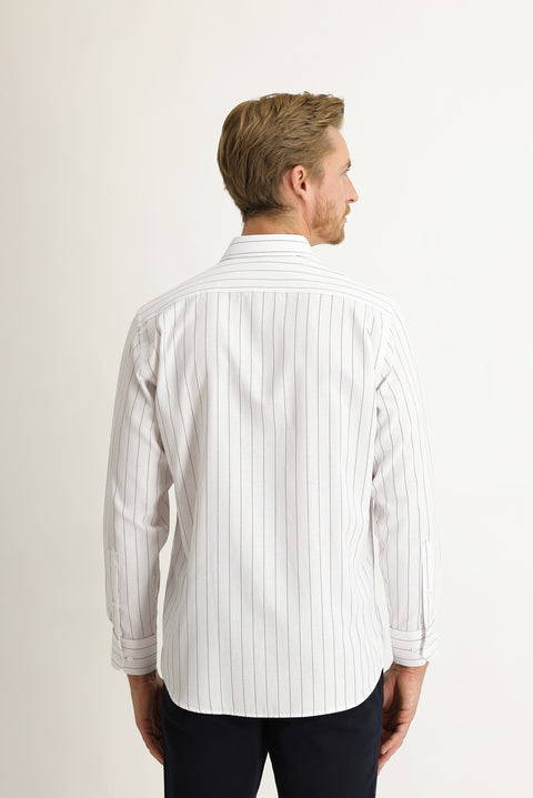 Dark Burgundy Long Sleeve Regular Fit Striped Shirt