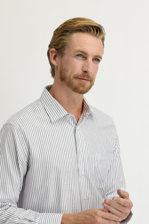 Siyah Uzun Kol Regular Fit Çizgili Gömlek