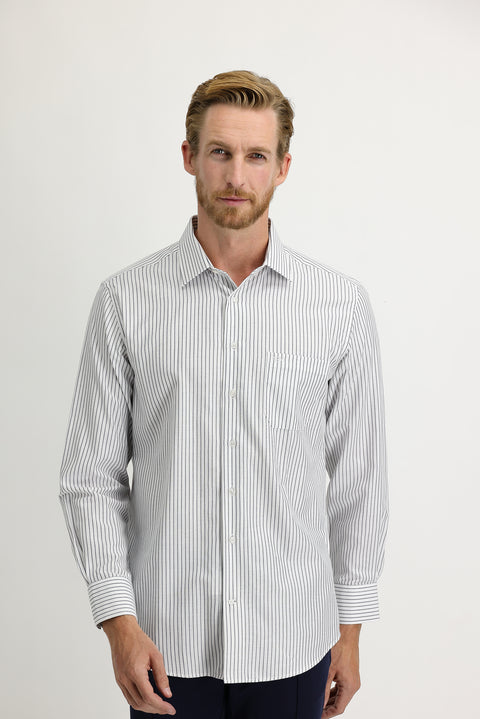 Siyah Uzun Kol Regular Fit Çizgili Gömlek