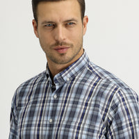 Koyu Lacivert Uzun Kol Regular Fit Ekose Gömlek