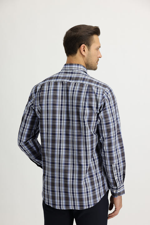 Orta Kahve Uzun Kol Regular Fit Ekose Gömlek