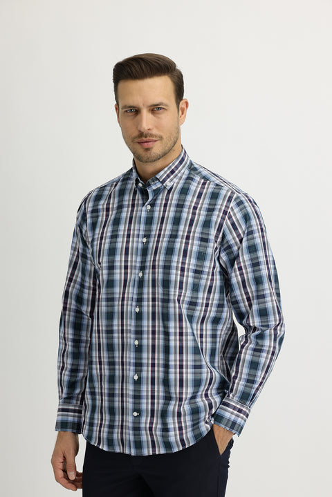 Çimen Yeşili Uzun Kol Regular Fit Ekose Gömlek