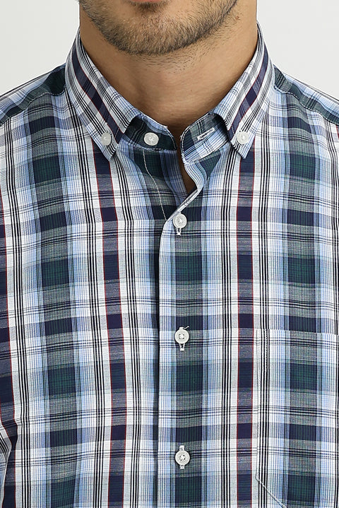 Çimen Yeşili Uzun Kol Regular Fit Ekose Gömlek