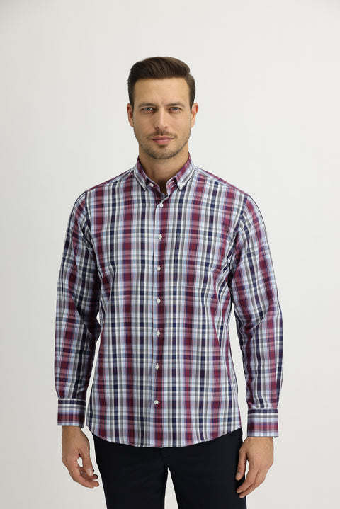 Bayrak Kırmızı Uzun Kol Regular Fit Ekose Gömlek