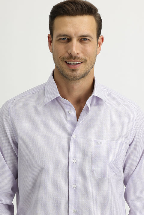 Lila Uzun Kol Regular Fit Ekose Gömlek