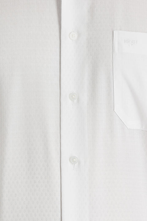 Beyaz Uzun Kol Klasik Desenli Manşetli Pamuk Gömlek