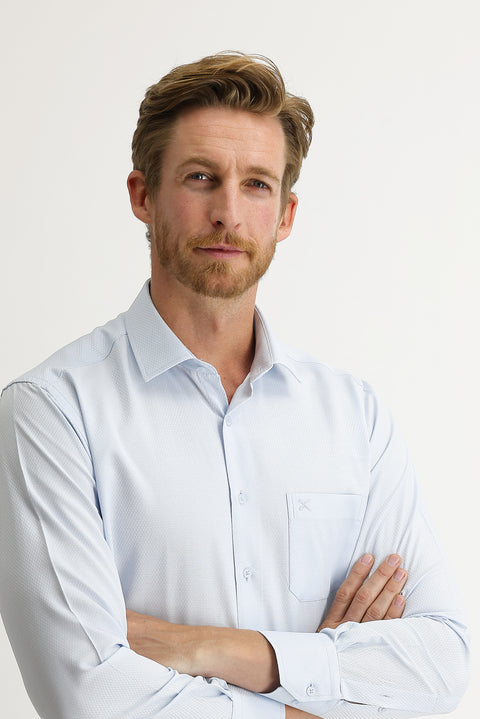 Uçuk Mavi Uzun Kol Desenli Klasik Gömlek