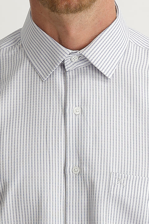 Orta Lacivert Uzun Kol Klasik Çizgili Gömlek