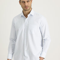 Uçuk Mavi Uzun Kol Klasik Çizgili Pamuklu Gömlek