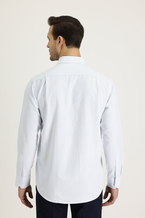 Light Blue Long-Sleeve Classic Striped Cotton Shirt