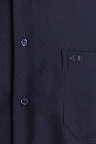  Koyu Lacivert Kısa Kol Regular Fit Desenli Gömlek