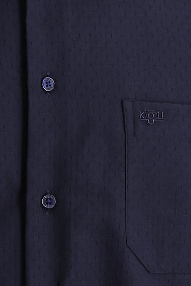 Koyu Lacivert Kısa Kol Regular Fit Desenli Gömlek