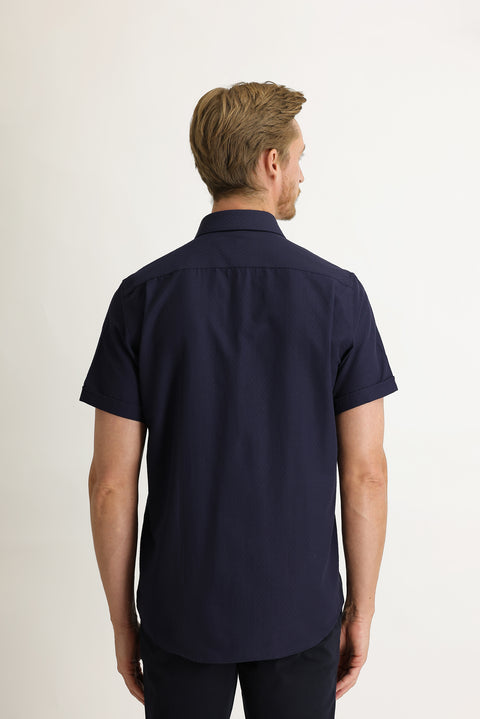 Koyu Lacivert Kısa Kol Regular Fit Desenli Gömlek