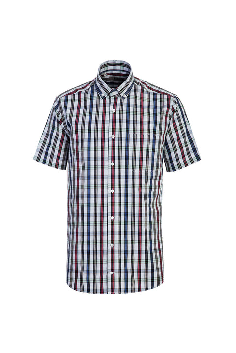 Medium Grey Short Sleeve Regular Fit Plaid Cotton Shirt