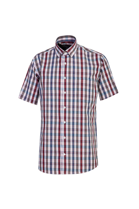 Medium Pink Short Sleeve Regular Fit Plaid Shirt