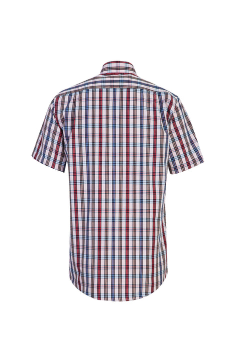 Medium Pink Short Sleeve Regular Fit Plaid Shirt