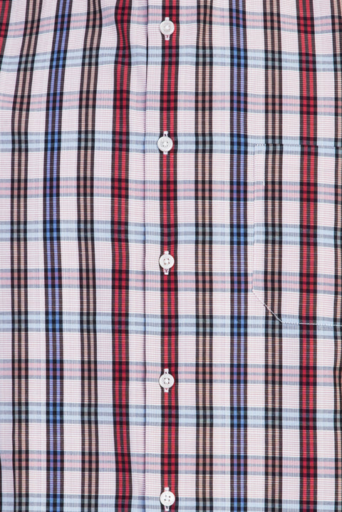Medium Pink Short Sleeve Regular Fit Plaid Shirt