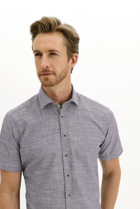 Açık Lacivert Kısa Kol Regular Fit Desenli Pamuk Gömlek