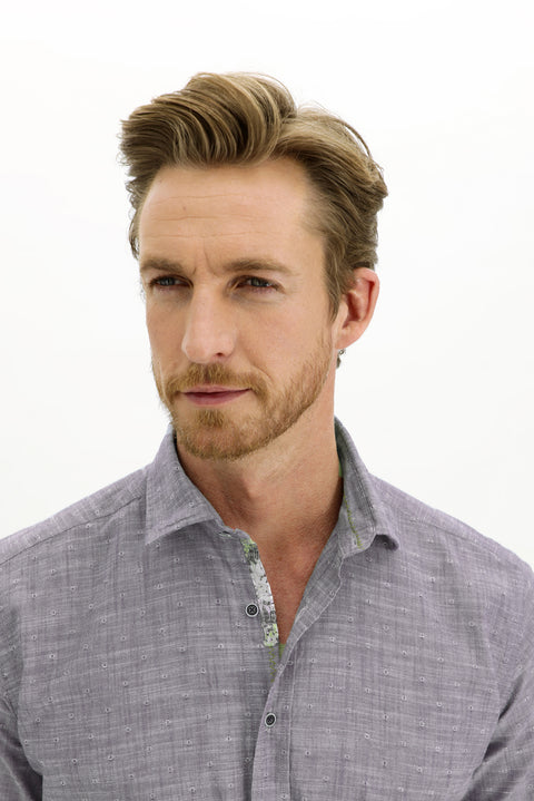 Açık Lacivert Kısa Kol Regular Fit Desenli Pamuk Gömlek