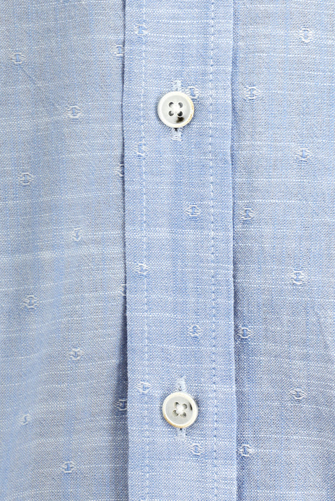 Gök Mavisi Kısa Kol Desenli Klasik Pamuk Gömlek