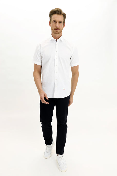 Beyaz Kısa Kol Regular Fit Desenli Pamuk Gömlek