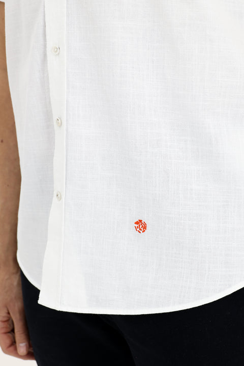 Beyaz Kısa Kol Regular Fit Desenli Pamuk Gömlek