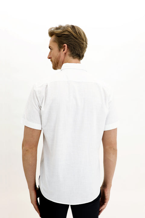 Beyaz Kısa Kol Regular Fit Desenli Pamuk Gömlek