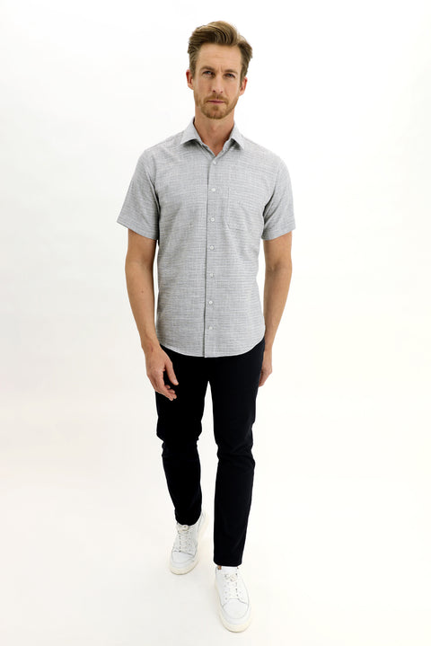 Siyah Kısa Kol Regular Fit Desenli Spor Gömlek