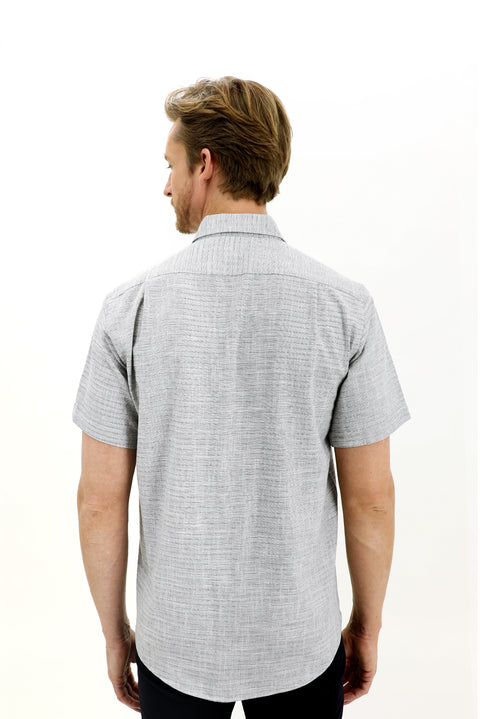 Siyah Kısa Kol Regular Fit Desenli Spor Gömlek