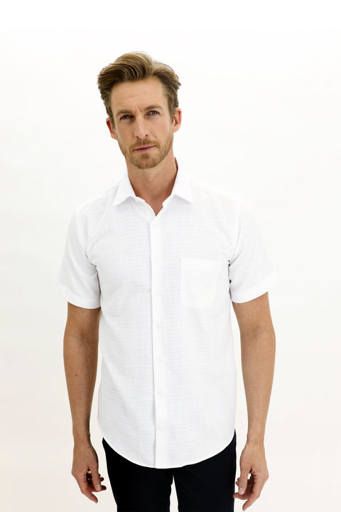 Beyaz Kısa Kol Regular Fit Desenli Spor Gömlek